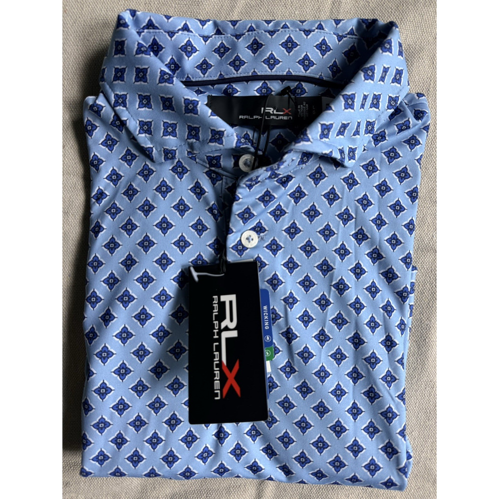 RLX Ralph Lauren Golf Shirt Polo Sleeve Logo Floral Print Large Blue MSRP $130